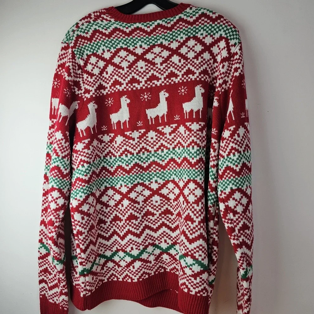 Jolly Sweaters Mens Holiday XL Red Green Ugly Christmas Knit Llama Alpaca 3D LS